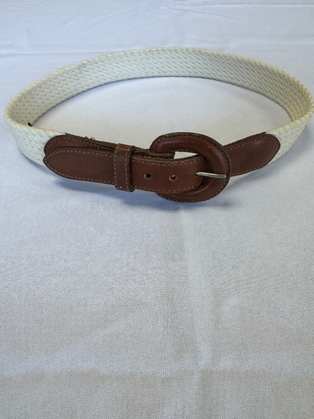 Brighton Cream Woven Belt with Brown Leather Buckle Size 28